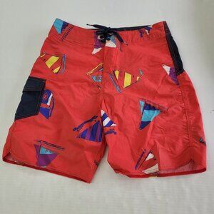 Vans Board Shorts Mens 30 Red Sailboat All Over‎ Graphic Print Cargo Pocket Surf